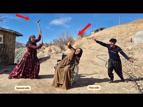 Love and betrayal: husban anger at his second wife, who attacks his paralyzed first wife.