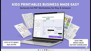 Kids Printables Business Made Easy | Generate A4 PDF Worksheets for Etsy & Amazon