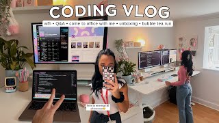 CODING VLOG • mini Q&A, come to office with me + spend time at my set up ♡
