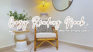 Transform an empty corner into a cozy reading nook | upcycle rattan chair, DIY coffee table 📚