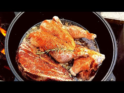 Slow cooking : CHICKEN, BEEF and PORK simmer together, so so tender and tasty!