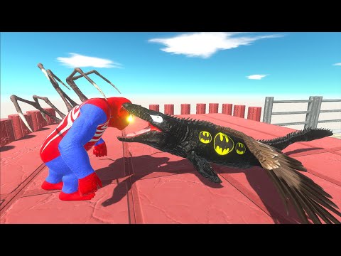 SPIDERMAN GORO VS BATMAN MOSASAURUS VS FLASH GORO DEATH FALL - Animal Revolt Battle Simulator