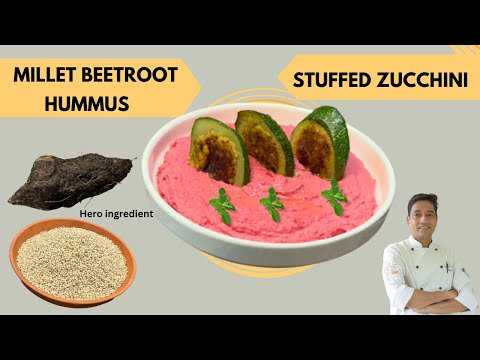 Beetroot Millet Hummus with Stuffed Zucchini Tikki (Vegan & Gluten-Free)