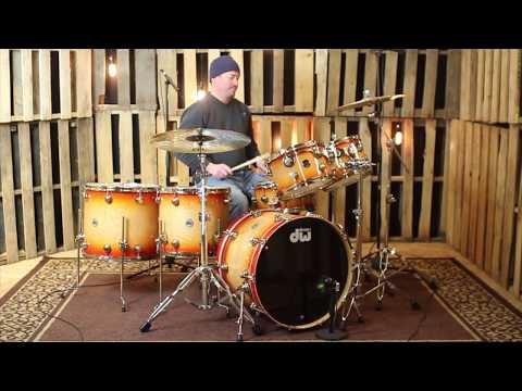 DW Santa Monica Natural To Tequila Burst Over Birdseye Maple Drum Set - 22, 12, 13, 16, 18, 6.5x14