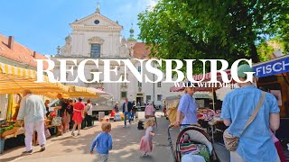Saturday Morning Walk in Regensburg, Germany | Cathedral - Farmer's Market | Walking Tour | 4K HDR