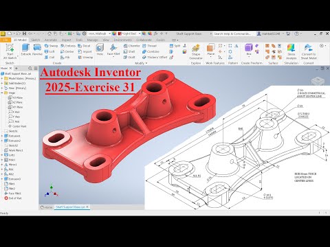 Autodesk Inventor 2025 Tutorial-Exercise 31 (Shaft Support Base)