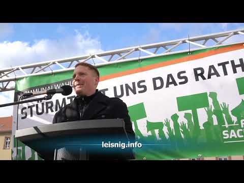 Christian Fischer (FREIE SACHSEN) auf der Kundgebung am 23. März 2024 in Leisnig