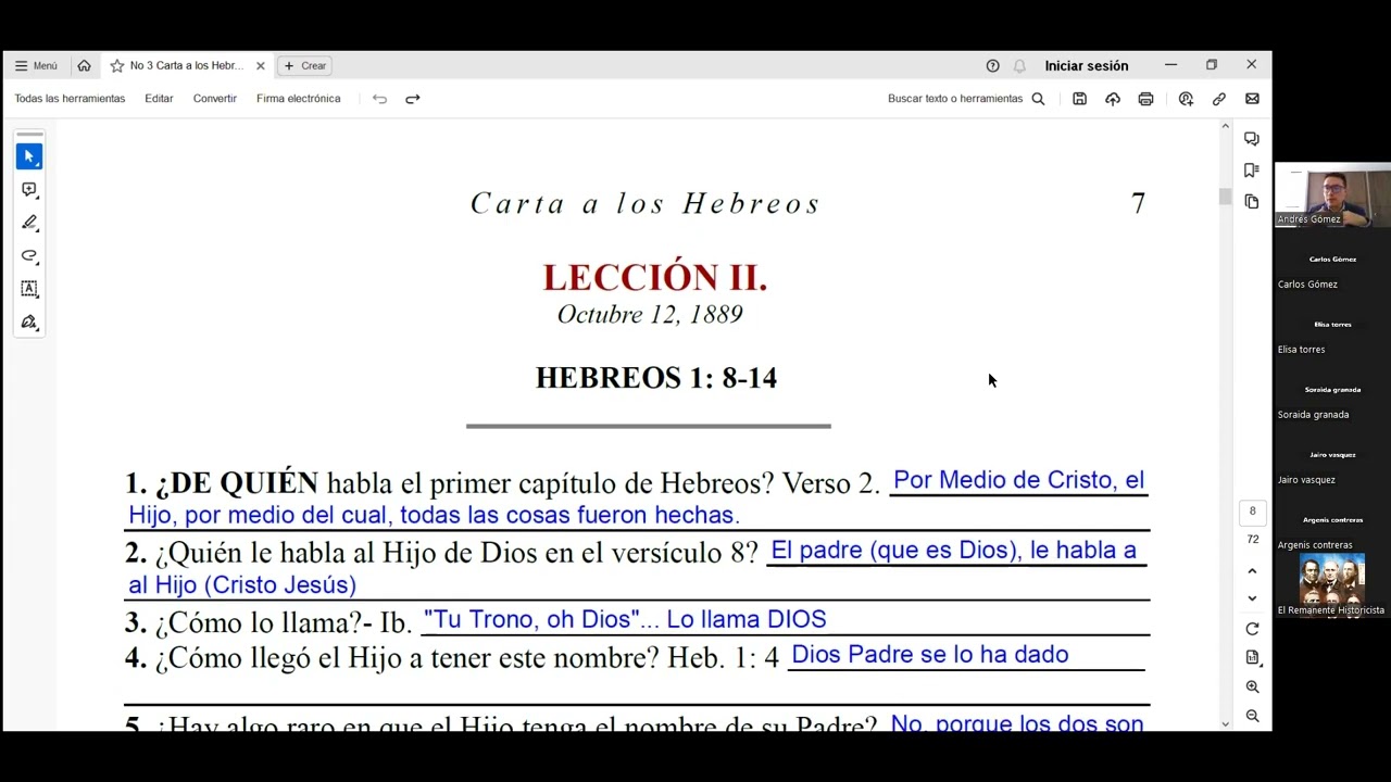 ESCUELA SABATICA 1889 "CARTA A LOS HEBREOS". LECCION 2. ANDRES GOMEZ.