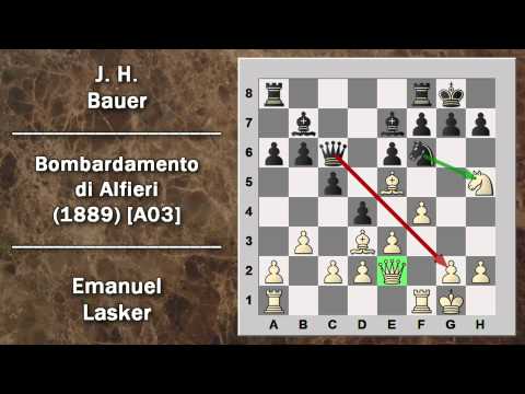 Partite Commentate di Scacchi 35- Lasker vs Bauer - Bombardamento di Alfieri - 1889 [A03]