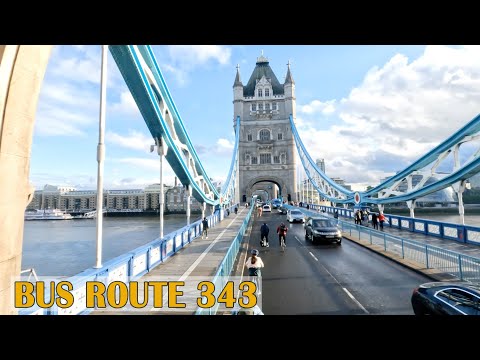 London Bus Ride | Route 343 | Crossing the Tower Bridge [4K]