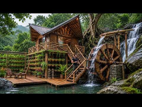 Start to Finish: I Built a Luxury Wooden House in the Wilderness | Water Wheel & Hanging Gardens