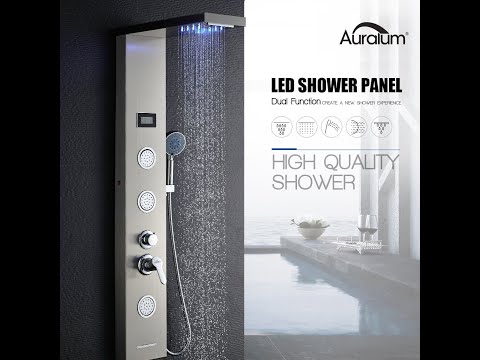 AuraLum Columna hidromasaje para ducha con LED Alcachofas + LCD Pantalla de temperatura + 5 salida de agua,color plateado