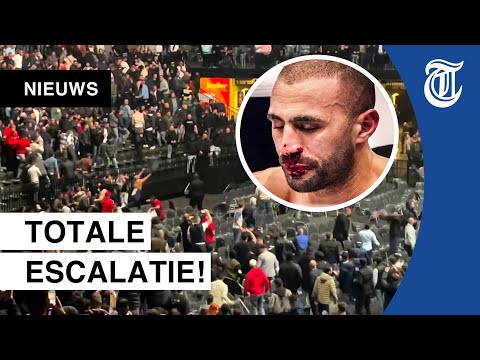 Bizarre beelden: chaos en vechtpartijen bij Glory-wedstrijd Badr Hari