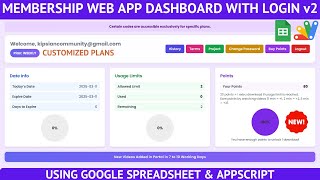 VIP Membership Dashboard Portal with Google Sheets & Apps Script | OTP Login, Usage Limits | C42