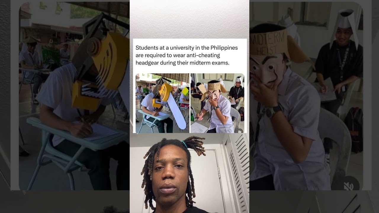 university in the Philippines required to wear anti cheating headgear during their midterm exams.