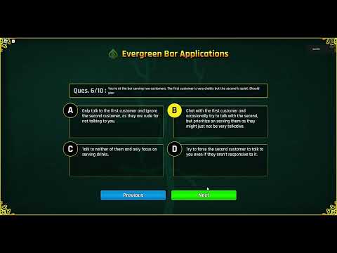 Evergreen Bar Waiter Job Interview Application/ Quiz Answers 2024 [ROBLOX]