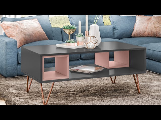 Mesa de Centro Retro Metal Dallas 2 Nichos Preto/Mel - Olivar Móveis