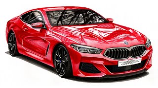 Realistic Car Drawing - 2018 BMW M850i xDrive - Ti