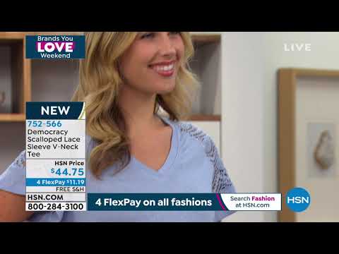 Democracy Scalloped Lace Sleeve VNeck Tee