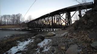 preview picture of video 'Burned Out Railroad Bridge Winter Sunset'