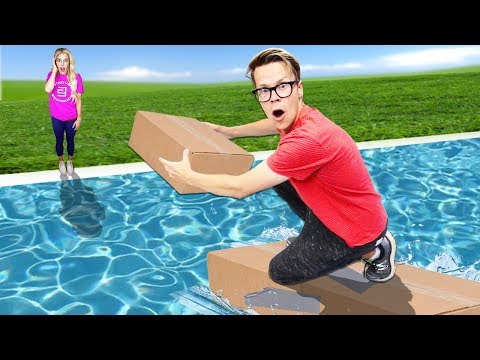 First to Build Bridge Wins $10,000! (Diy Challenge in Backyard Pool) Matt and Rebecca Video