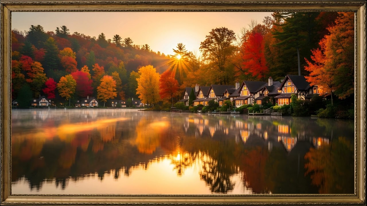 Autumn Lake Village Sunrise 🍂 Relaxing 4K Nature Scenery