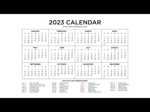 Year 2023 Calendar Printable with Holidays - Wiki Calendar