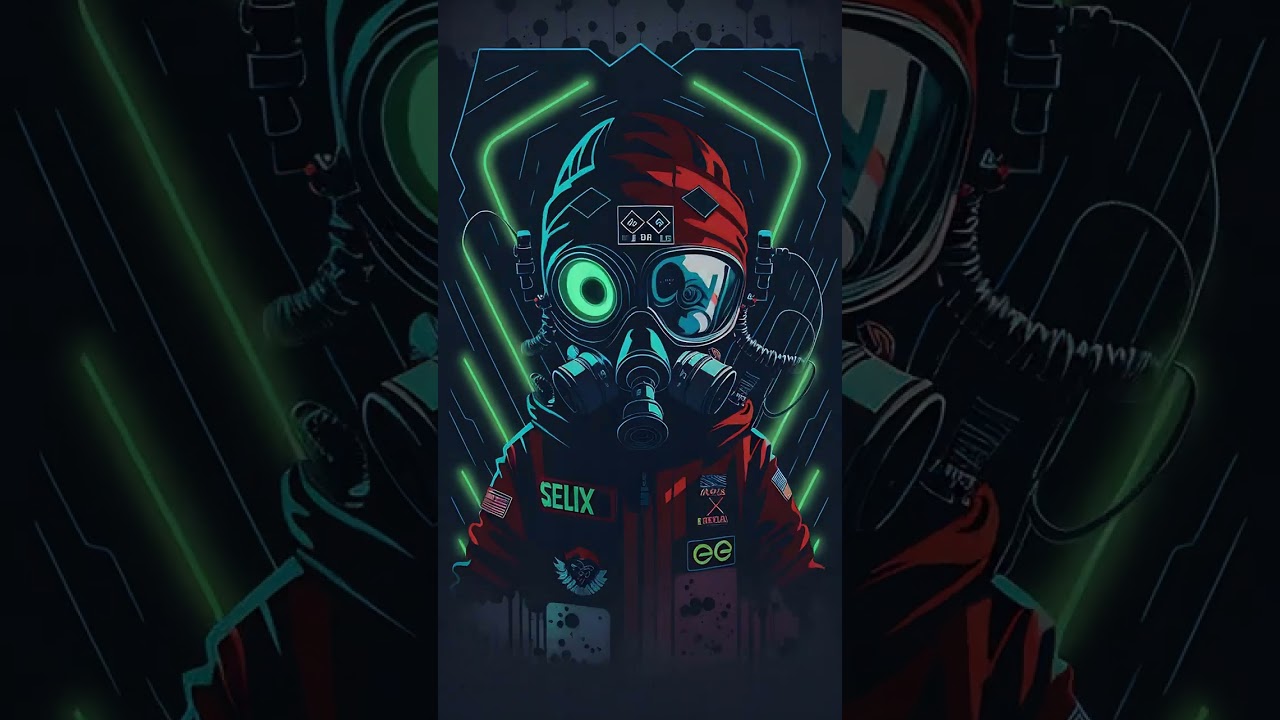 Free Stock Videos - vector art, painting of alien in space suit, wearing a gas mask