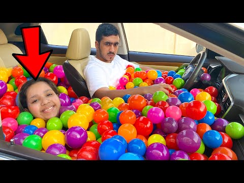 مقلب الكرات الملونة في سيارة بابا!! ردة فعله ضحك 😂 crazy ball pit car prank on dad's car