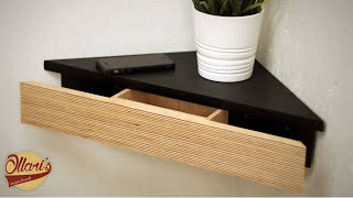 Modern Corner Shelf with Hidden Drawer and Secret Compartment