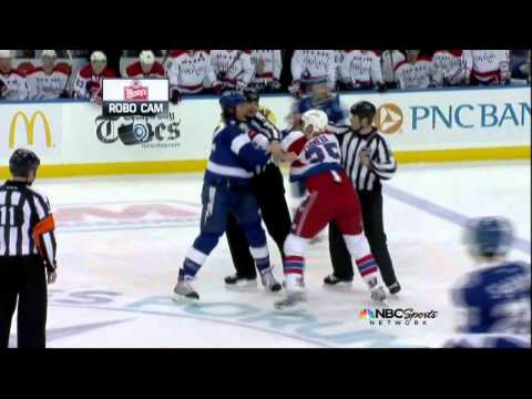 Ryan Malone vs Jason Chimera fight. Washington Capitals vs Tampa Bay Lightning 4-2-12 NHL Hockey