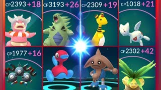 Pokémon GO Evolving &amp; Maxing out 100% IV Slowking~Ampharos Tyranitar Porygon 2 Togepi &amp; more