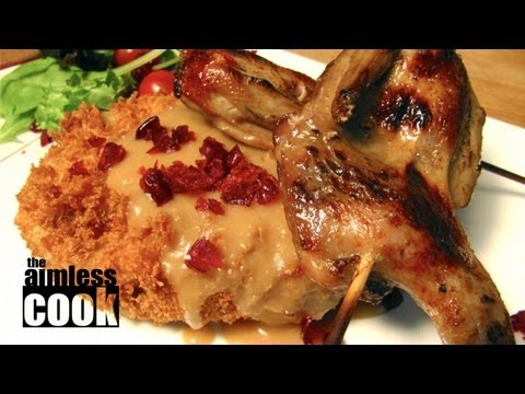 Thanksgiving Japanese Fusion Cooking - Quail Yakitori and Turkey Cranberry Korokke with Miso Gravy