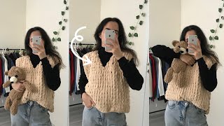 Tığ yok şiş yok / Puffy ip ile süveter örelim / no hook no needle