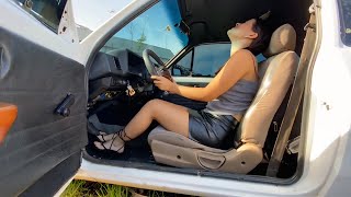 Frustrated Anie late for work | Desperate cranking pedal pumping Chevrolet Chevette