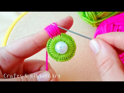 It's so Beautiful Flower Design !! Super Easy Trick with Finger - DIY Woolen Flower -Hand Embroidery