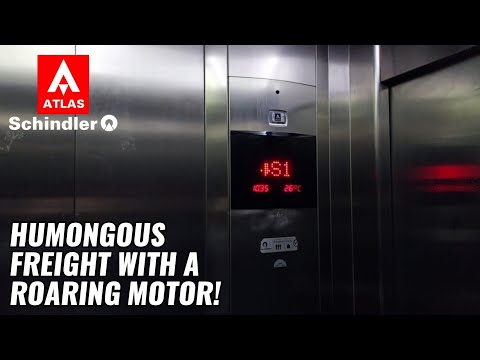 ROARING Motor! Humongous Atlas Schindler NeoLift Traction Freight Elevator - SilverSq Tower - GO, BR
