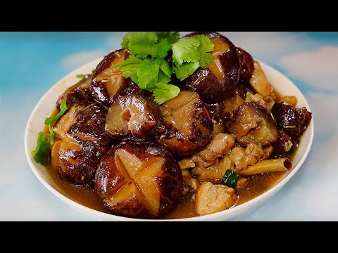 Braised Sea Cucumber, Shitake Mushrooms & Chicken, 海参香菇焖鸡肉 [CC Added]