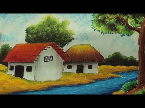 How to Draw a Village Landscape with Oil Pastels | Episode 3