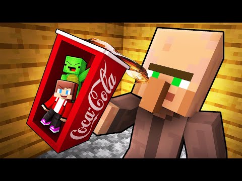 JJ and Mikey Hide Inside COCA COLA To Prank Villager in Minecraft (Maizen)