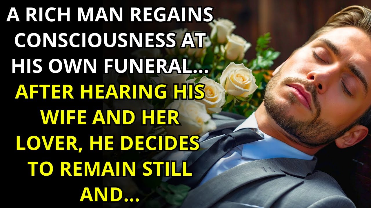 MILLIONAIRE REGAINS CONSCIOUSNESS AT HIS OWN FUNERAL... AFTER HEARING HIS WIFE AND HIS LOVER...