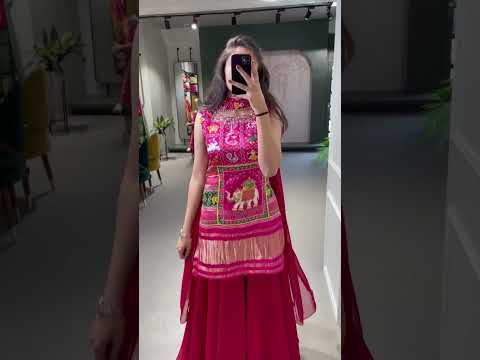 Pink Color Printed and Handwork Gaji Silk Kurti Plazo Set