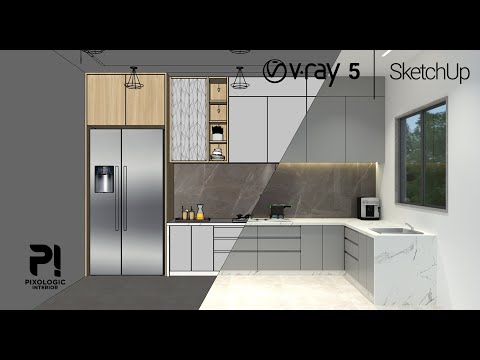 How to design Kitchen room | Sketchup tutorial | Vray 5 Sketchup interior | Pixologic Interior