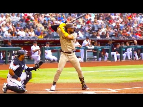 Fernando Tatis Jr Slow Motion Baseball Swing - Hitting Mechanics Home Run Instruction Video Tips Hit