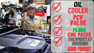 How to  Replace Jeep Oil Cooler and TUNE UP - Plugs, PCV, Thermostat Housing, Coil Packs