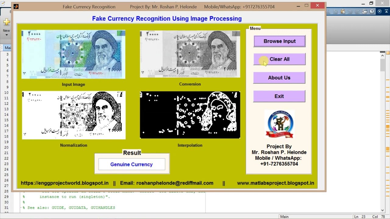 Fake Currency Detection Using Image Processing Matlab Project with Source Code
