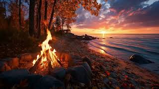 Cozy Autumn Sunset 🍂🔥 Tranquil Campfire by the Lake for Relaxation & Gentle Focus