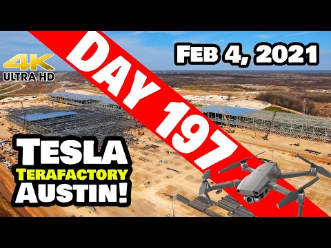 Tesla Gigafactory Austin 4K  Day 197 - 2/4/21 - Terafactory Texas - BUILDINGS GROW CLOSER TOGETHER!