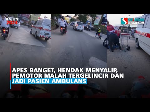 Apes Banget, Hendak Menyalip, Pemotor Malah Tergelincir dan jadi Pasien Ambulans