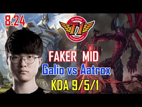 [ SKT T1 Faker ]  Galio vs Aatrox Mid - Patch 8.24 KR Ranker -  KDA 9/5/1